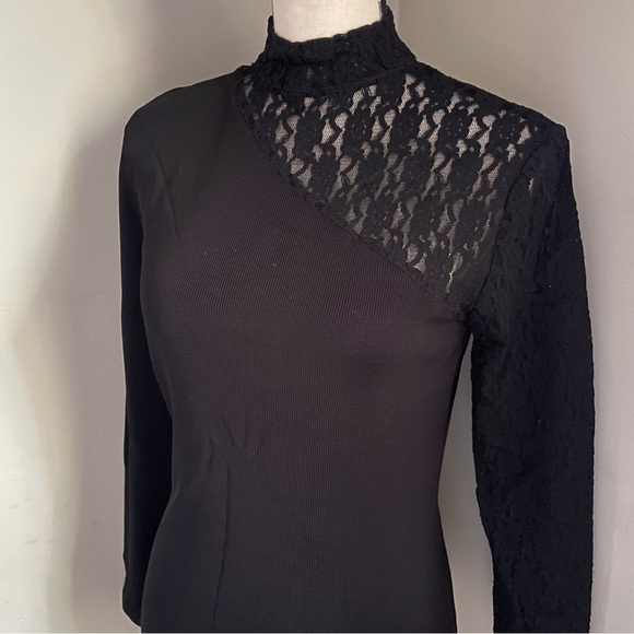 Cyrus | Black Long Sleeve Lace High Neck Blouse | Medium - Picture 2 of 15